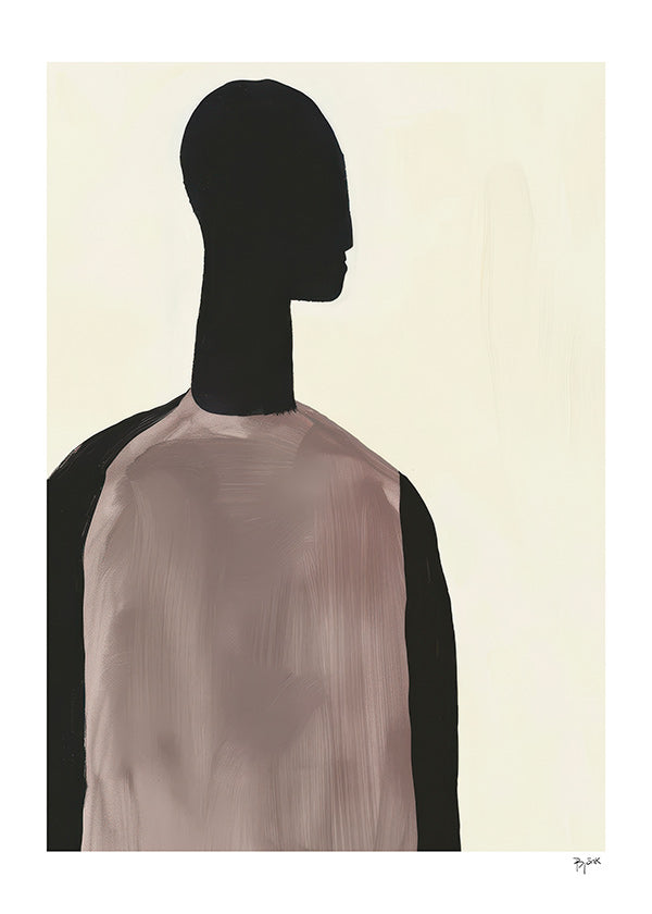 Cuadro abstracto con silueta minimalista y torso rosado