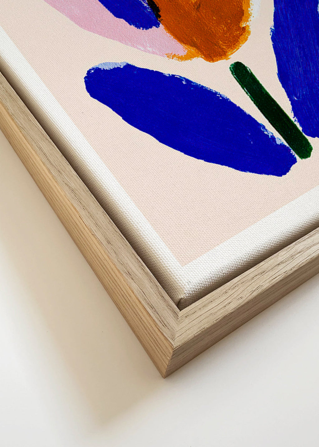 Lámina botánica flor pictórica azul y rosa – Canvas detail