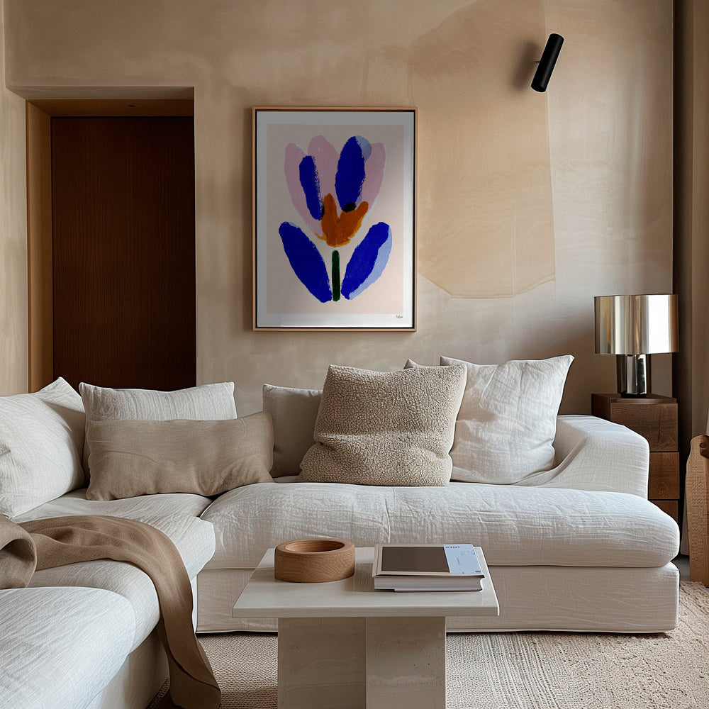 Lámina botánica flor pictórica azul y rosa – Canvas2