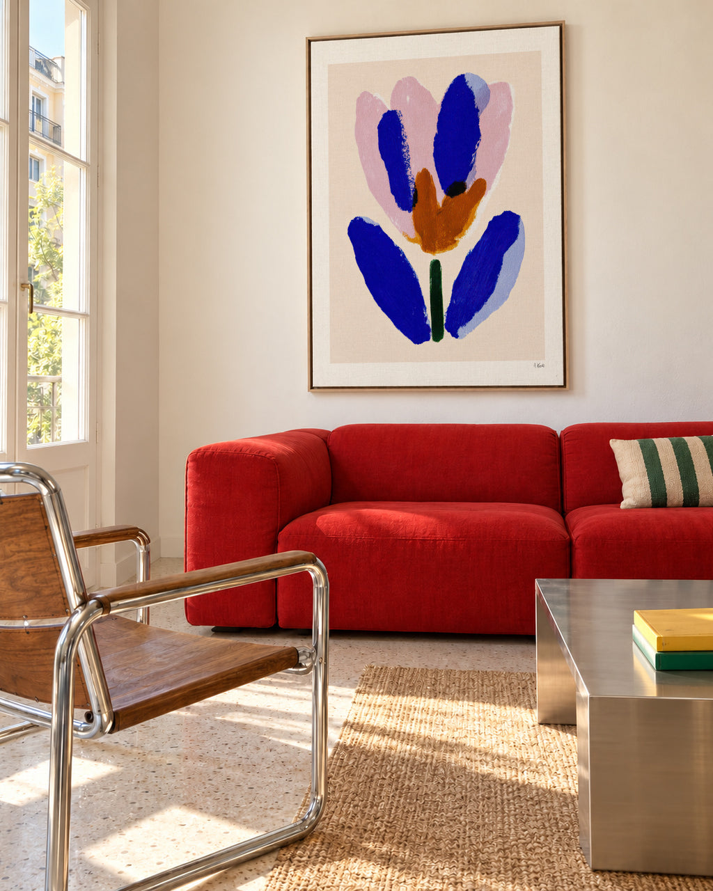 Blue Bloom - Framed canvas in an interior