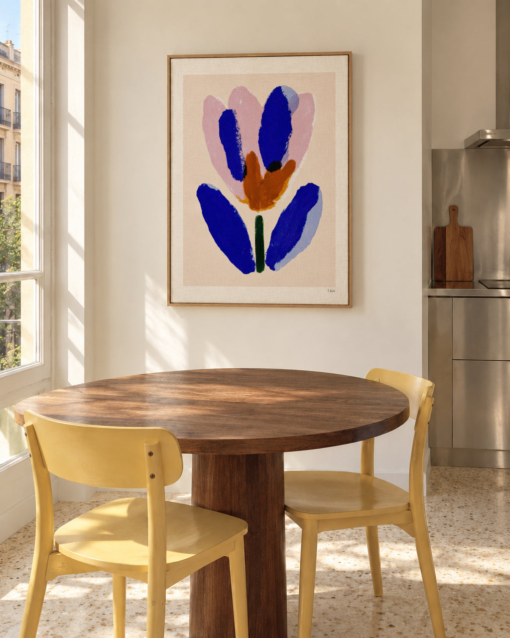 Blue Bloom - Framed canvas in an interior