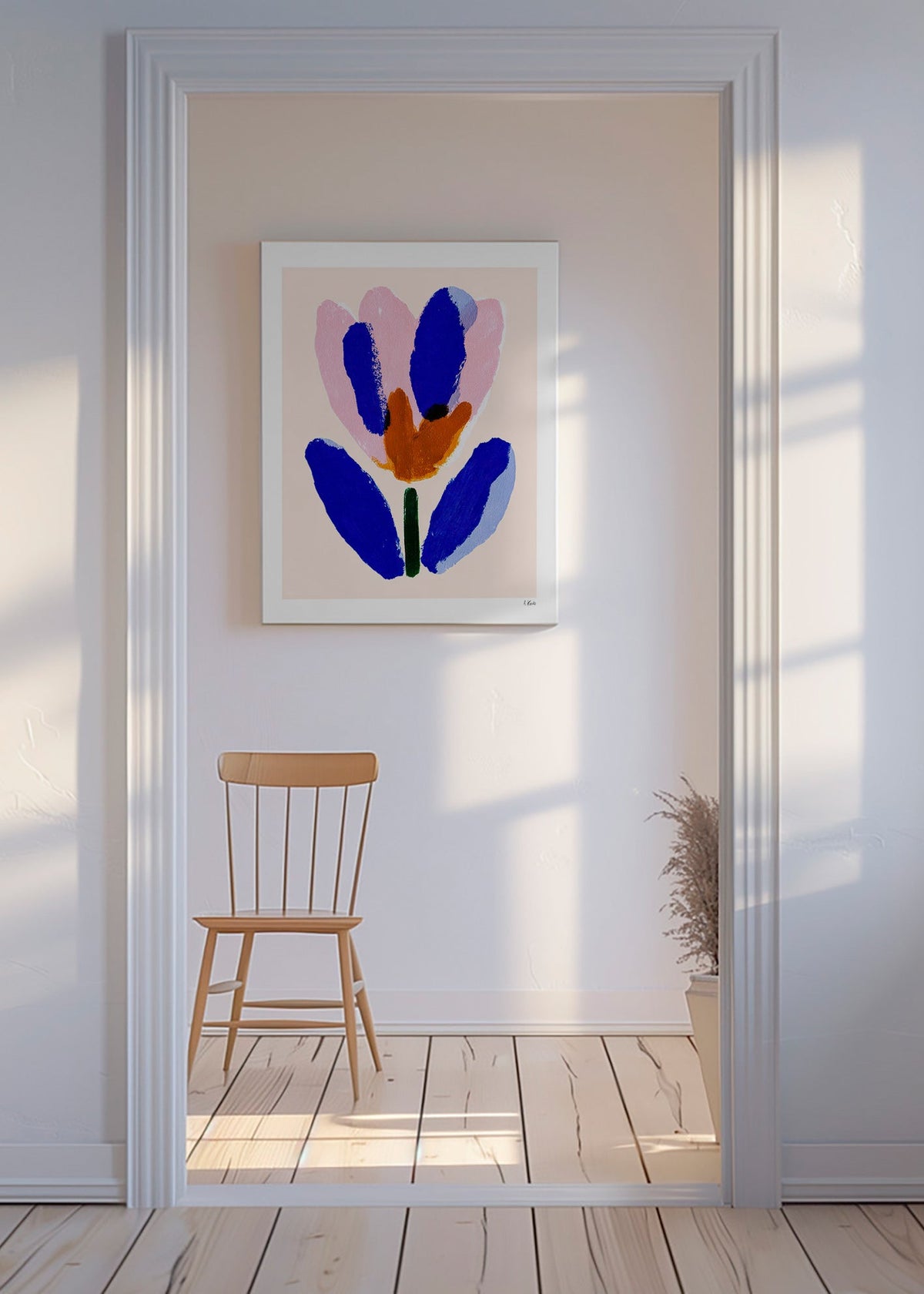 Lámina botánica flor pictórica azul y rosa – Canvas