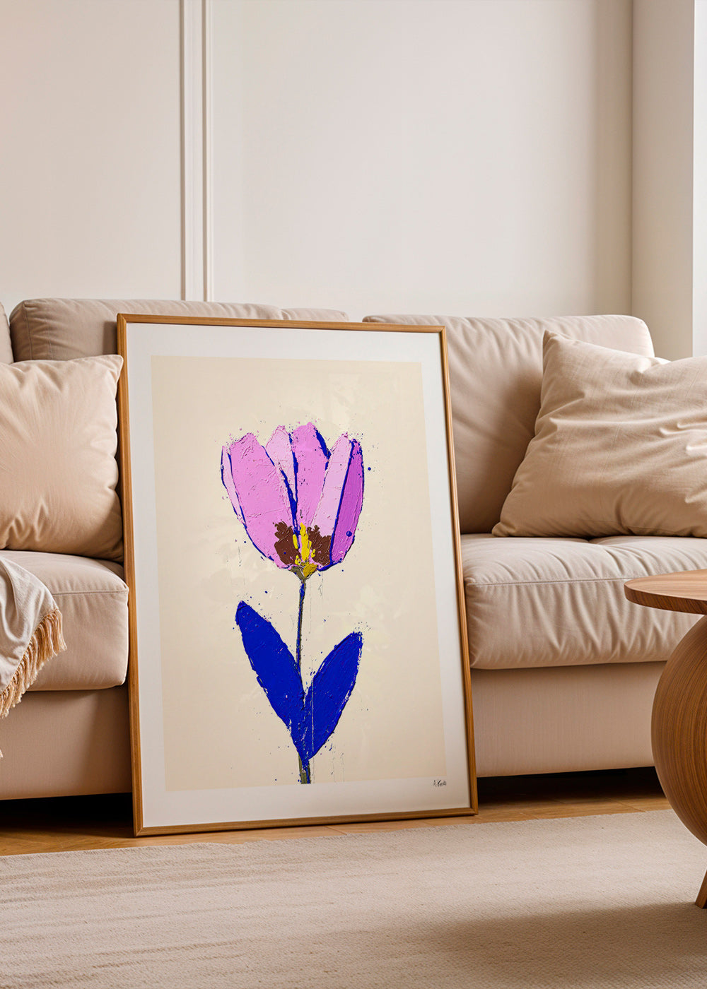 Lámina botánica con flor violeta y hoja azul – Product2