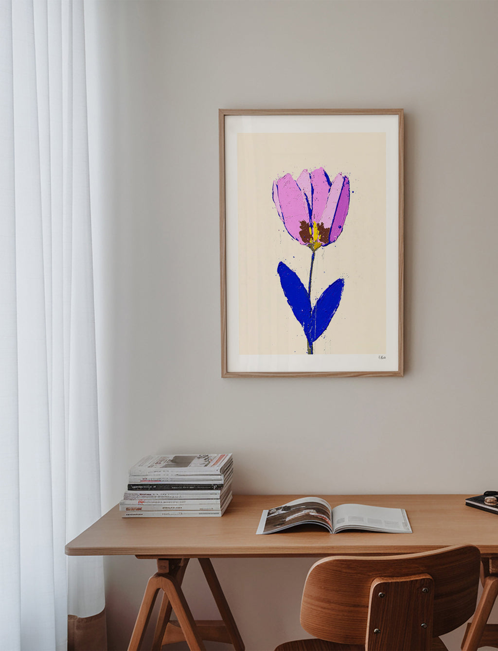 Lámina botánica con flor violeta y hoja azul – Product3