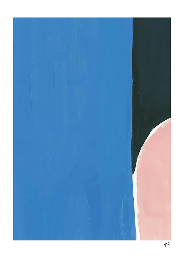 Cuadro abstracto azul con curva rosa