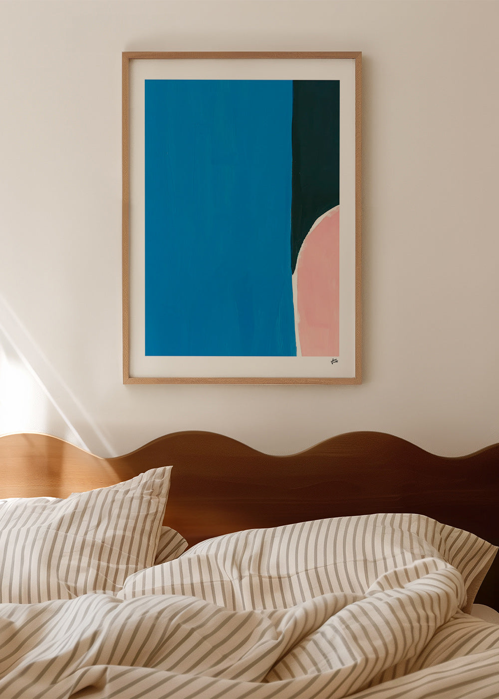 Cuadro abstracto azul con curva rosa – Product1