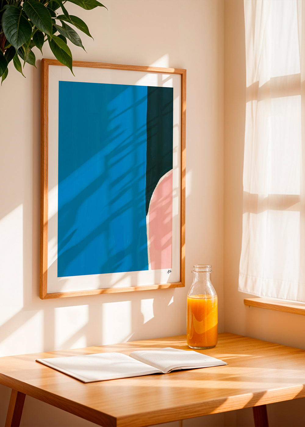 Cuadro abstracto azul con curva rosa – Product3