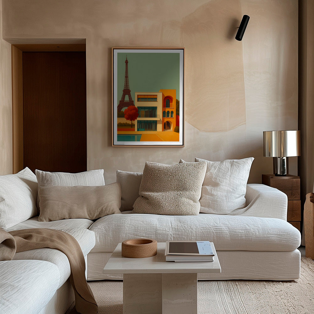 Cuadro de ciudades con casa moderna y Torre Eiffel – Canvas2