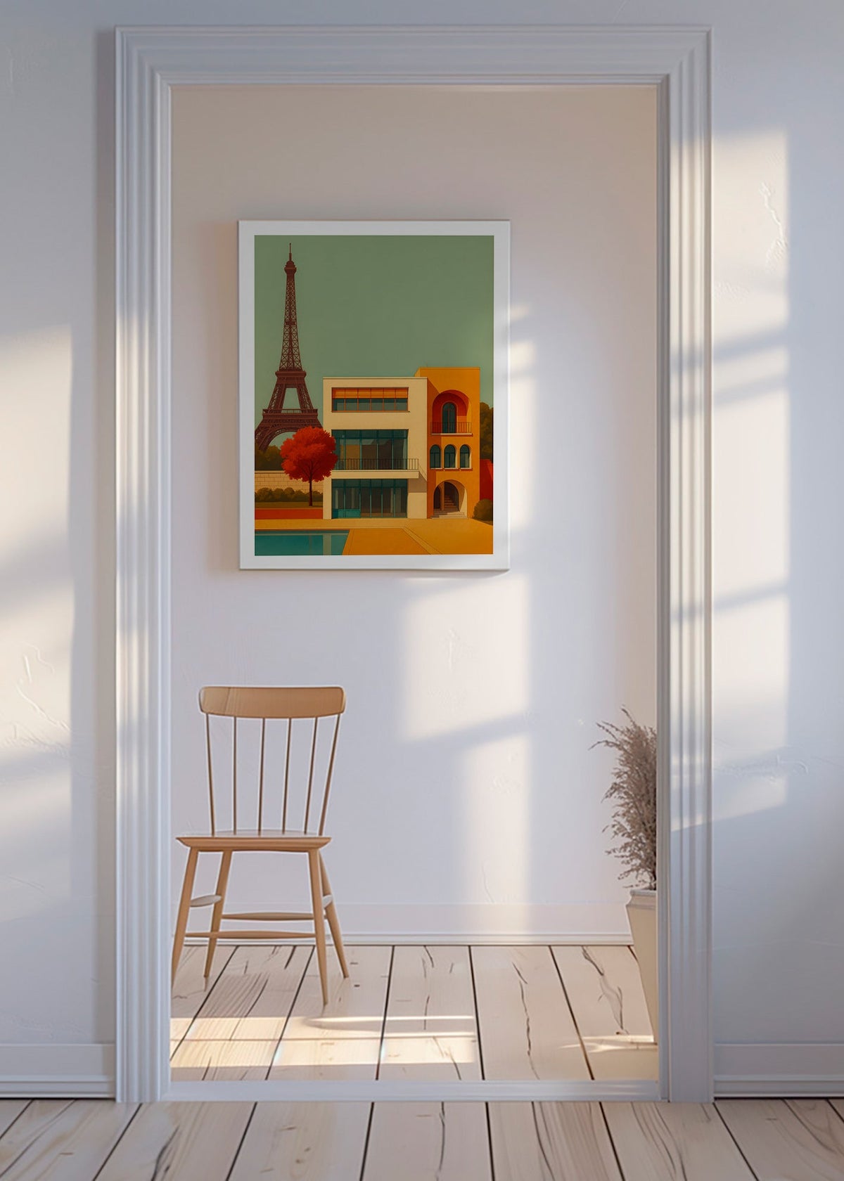 Cuadro de ciudades con casa moderna y Torre Eiffel – Canvas