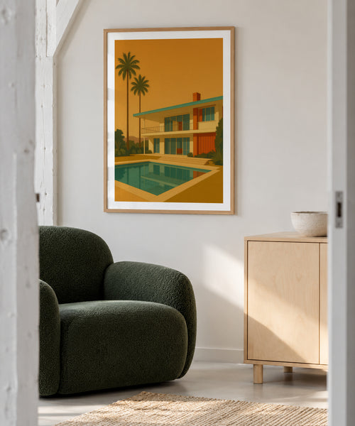 Golden Hour Oasis - Framed poster in an interior