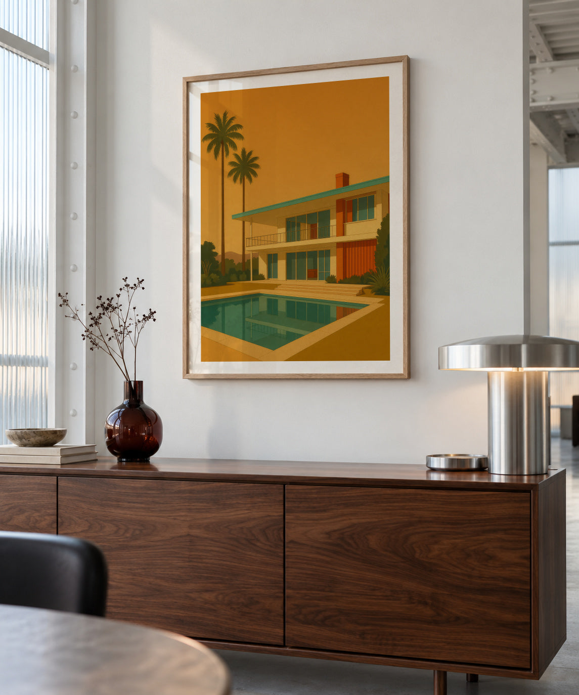 Golden Hour Oasis - Framed poster in an interior