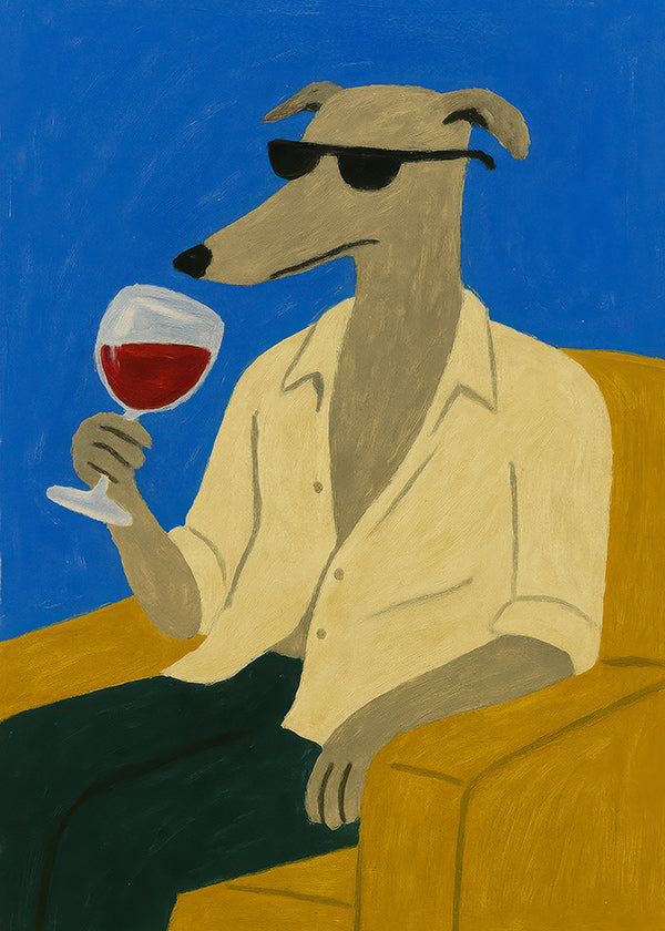 Cuadro de cocina: galgo con copa de vino