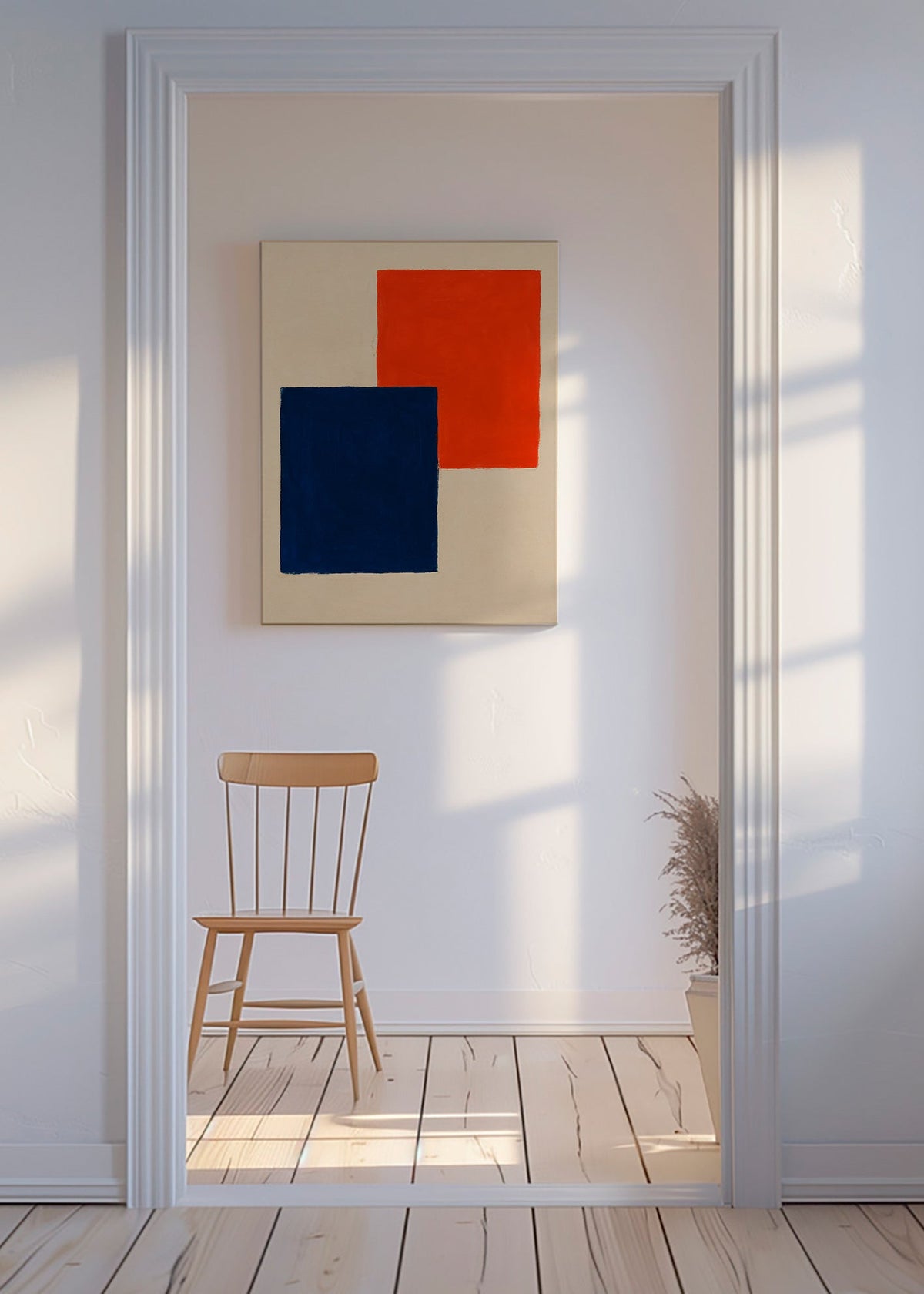 Cuadro abstracto: rectángulos superpuestos en rojo y azul – Canvas