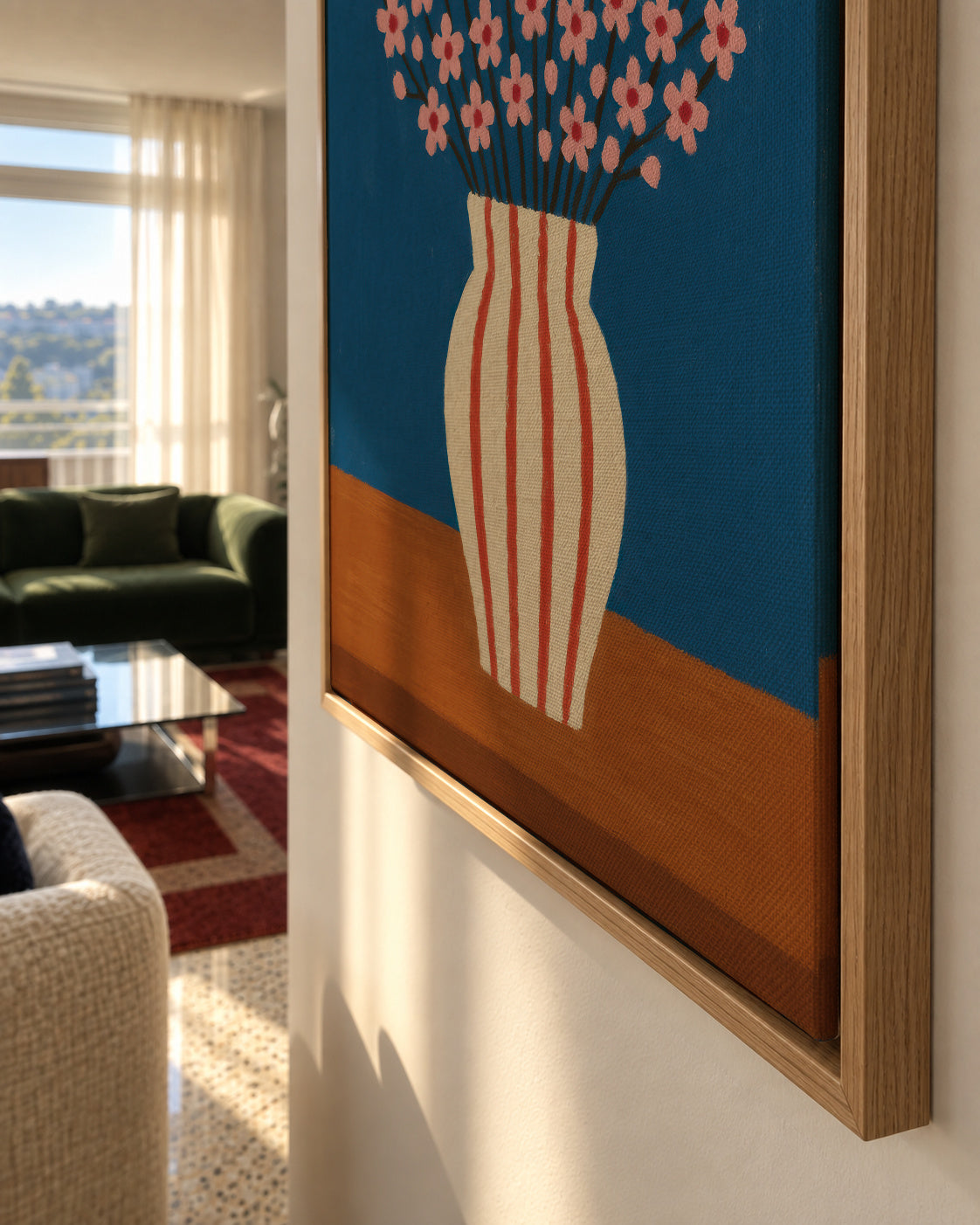 Blue Vase Bloom - Framed canvas detail