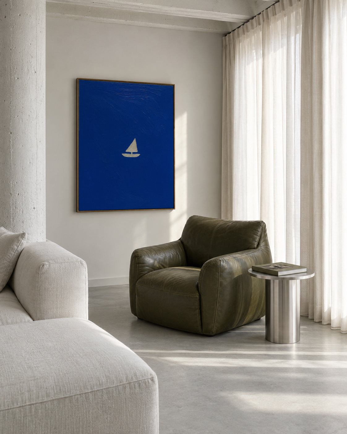 Solitary Sail - Framed canvas in an interior