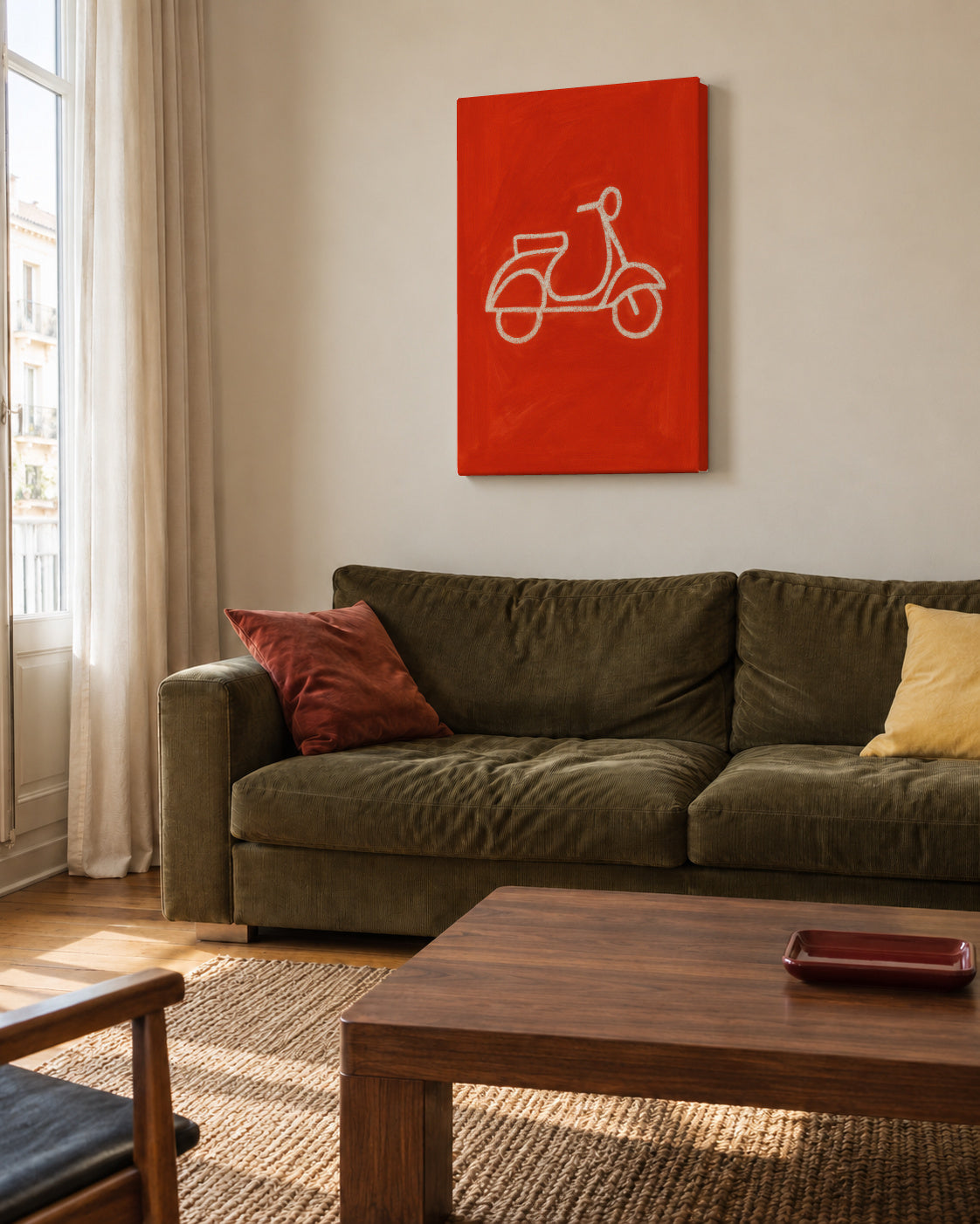 Red Scooter - Unframed canvas in an interior