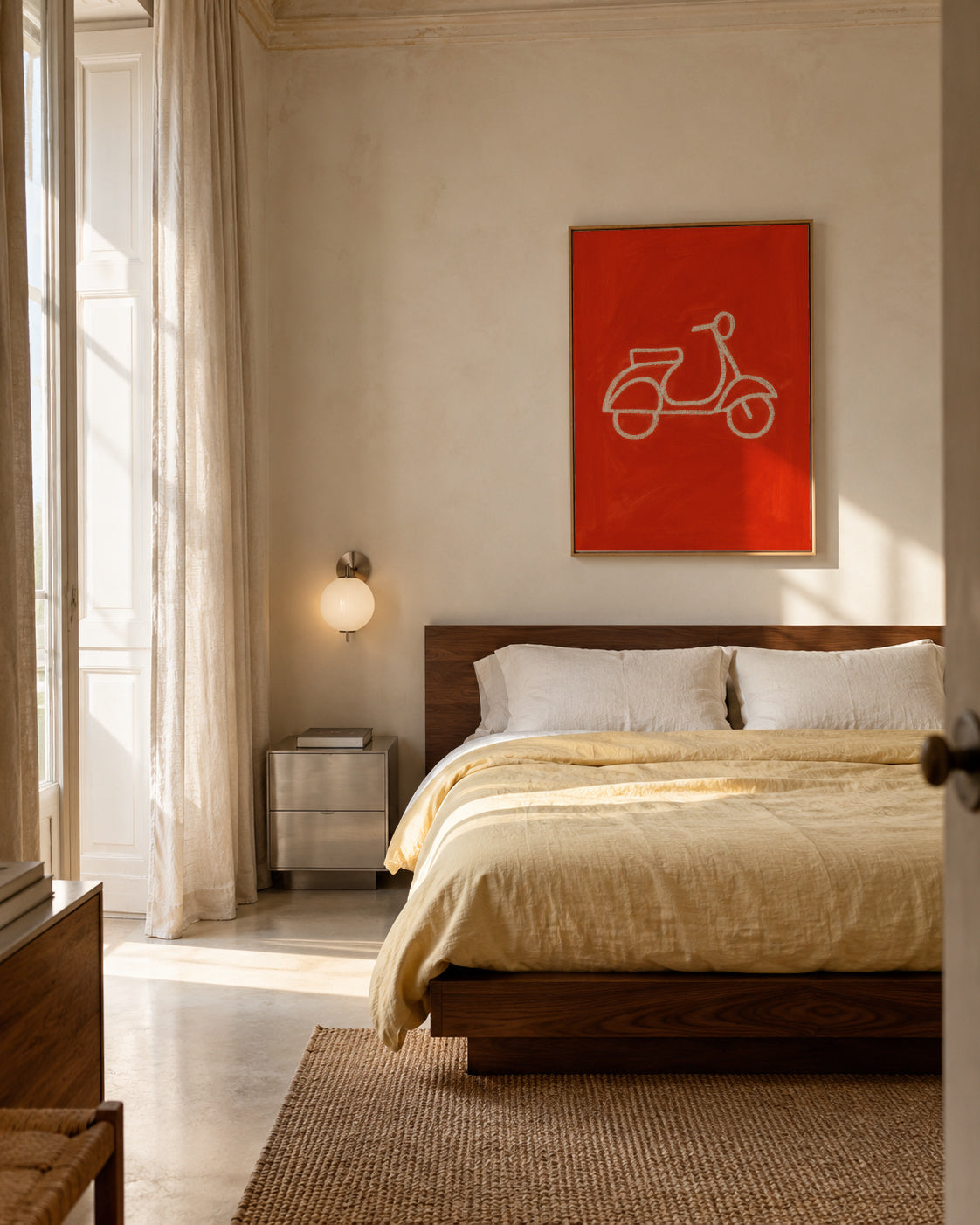Red Scooter - Framed canvas in an interior