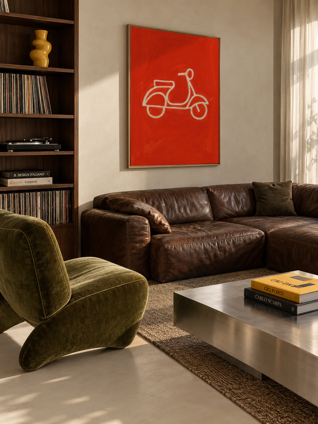 Red Scooter - Framed canvas in an interior