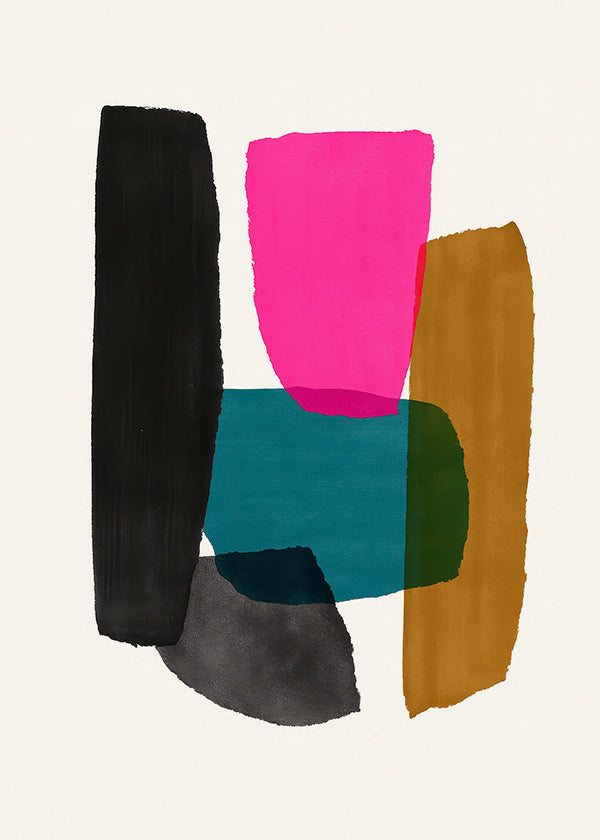 Cuadro abstracto magenta con gestos orgánicos