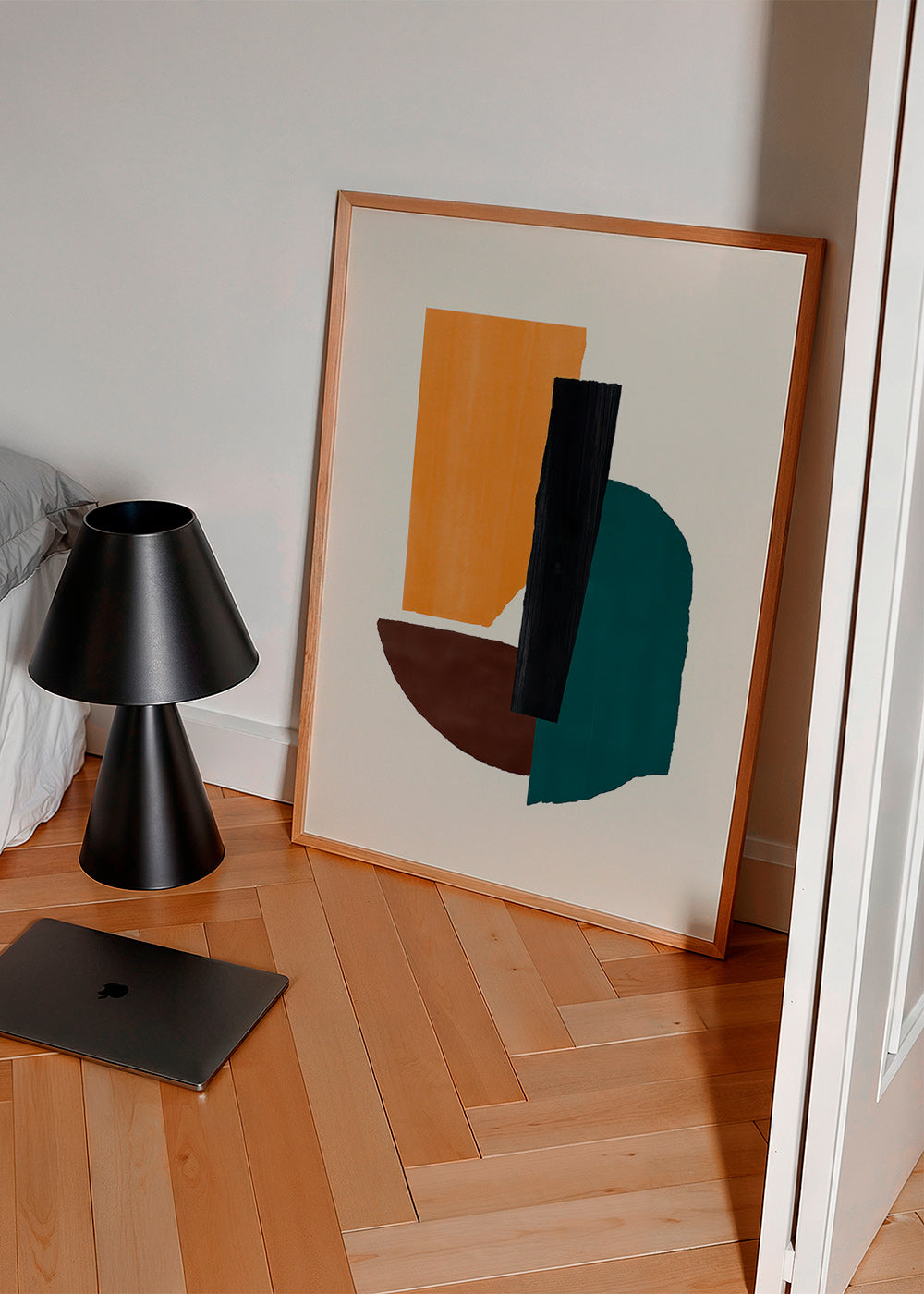 Cuadro abstracto con formas ochre y verde – Product2
