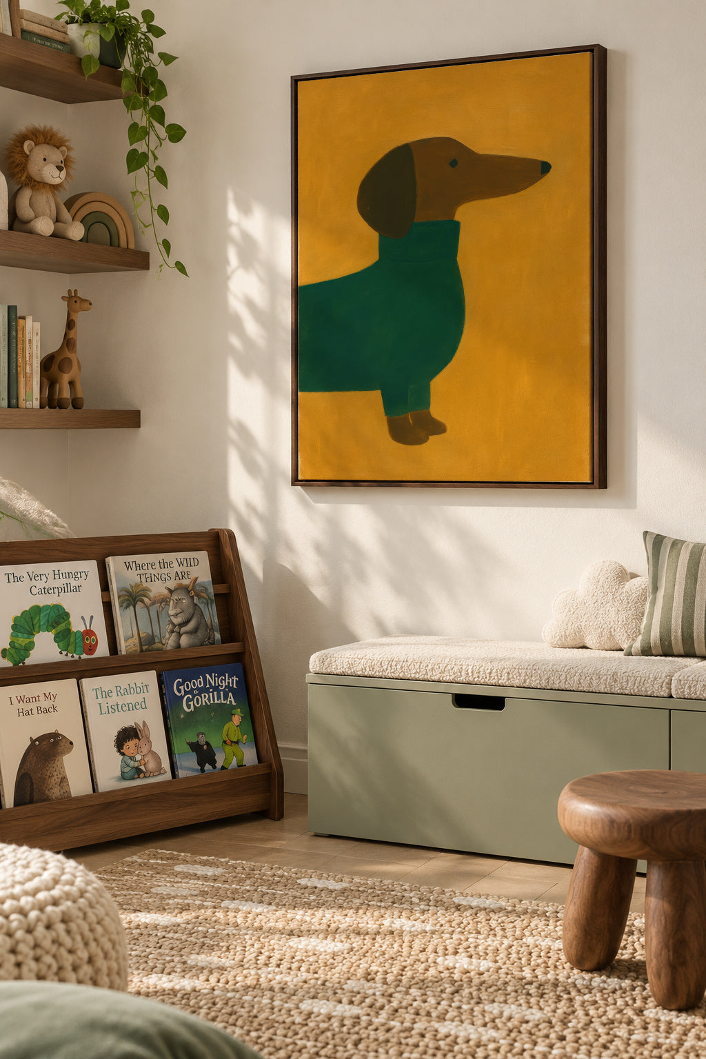 Mustard Dachshund - Lienzo en ambiente