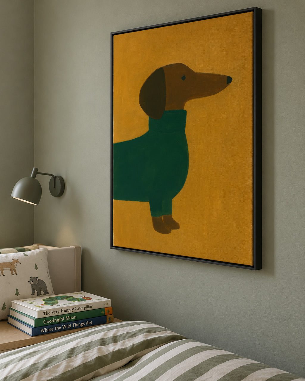 Mustard Dachshund - Lienzo en ambiente