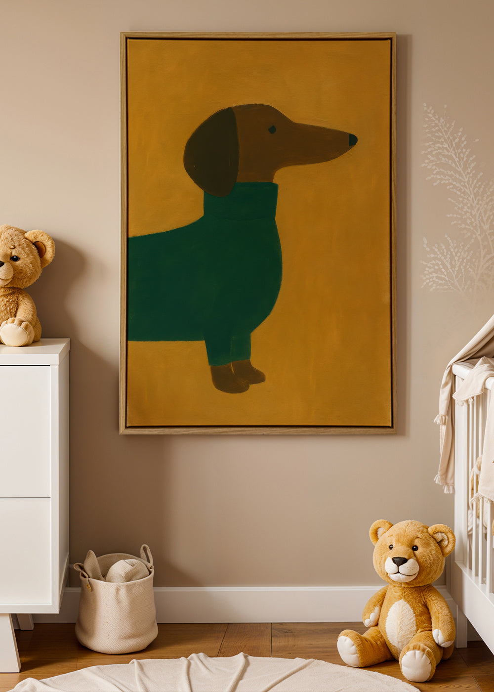 Mustard Dachshund - Lienzo en ambiente