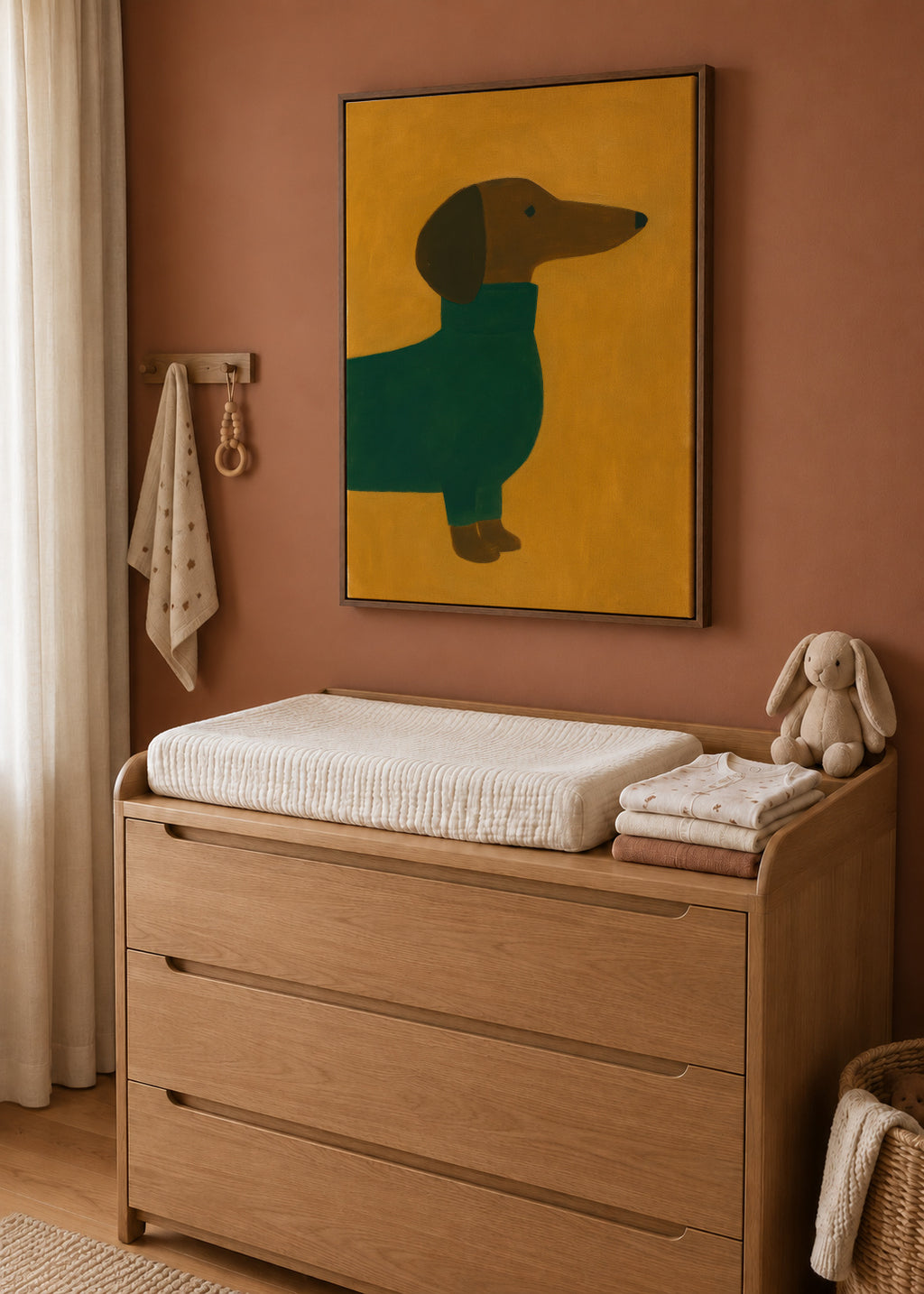 Mustard Dachshund - Lienzo en ambiente