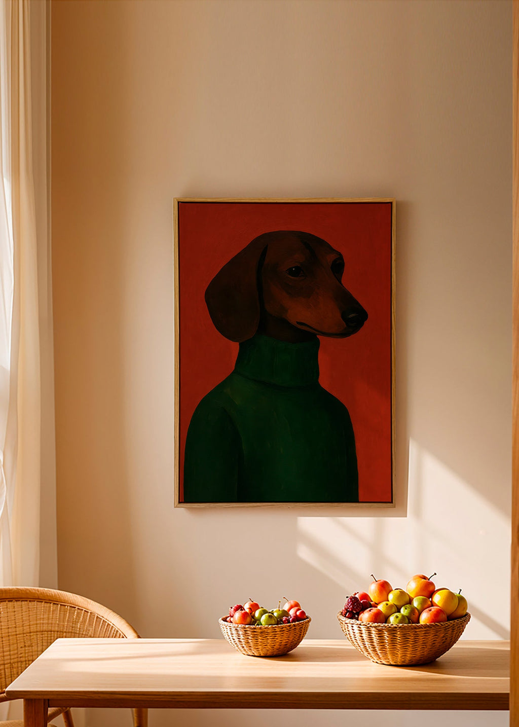 Cuadro retrato de perro salchicha con jersey verde – Canvas1