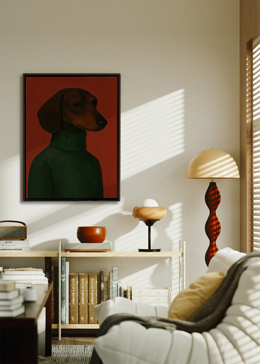 Dark Emerald Portrait - Framed canvas in an interior