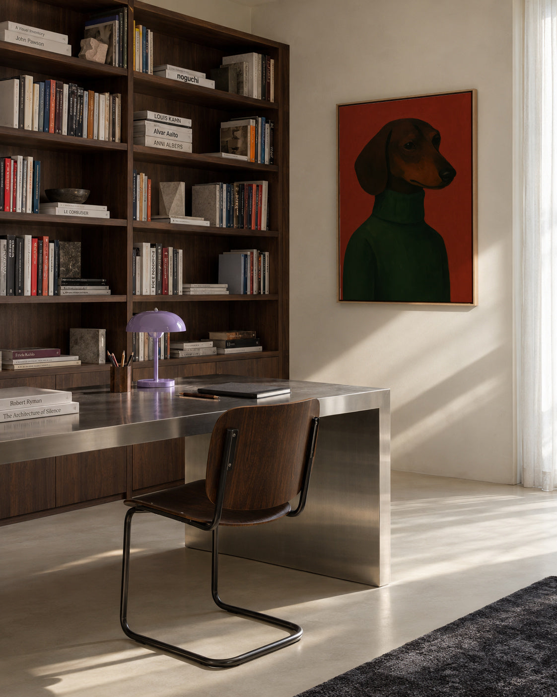 Dark Emerald Portrait - Framed canvas in an interior
