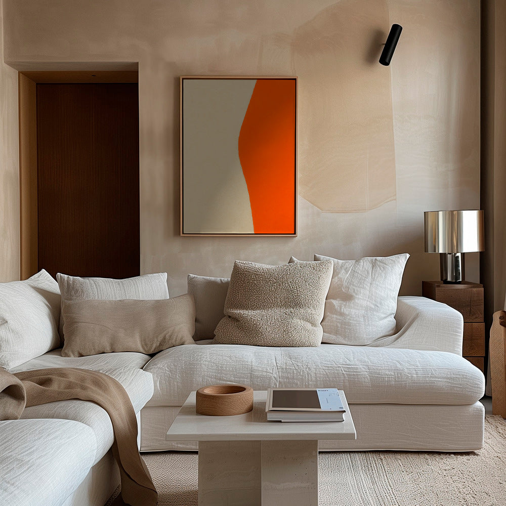 Cuadro abstracto con curva naranja y beige – Canvas2