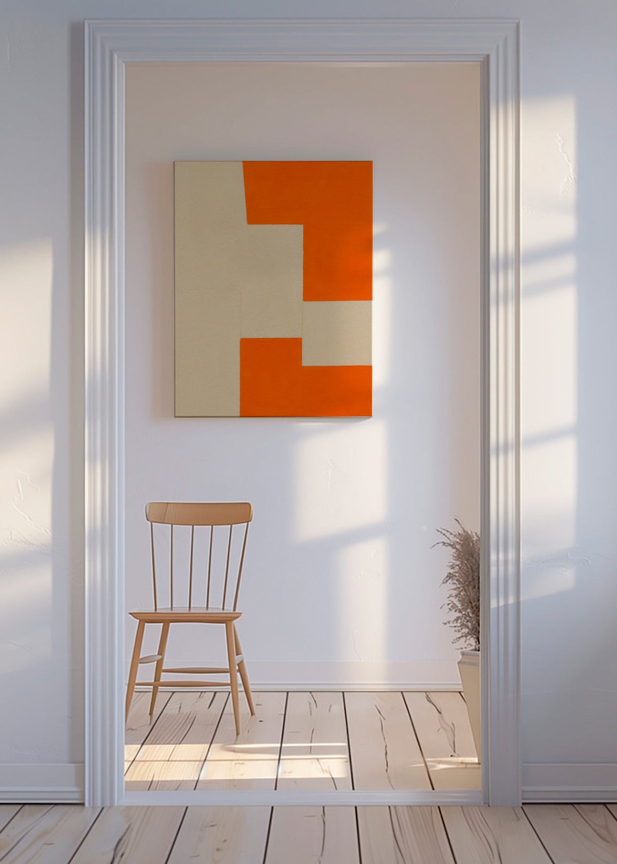 Cuadro geométrico en bloques beige y naranja – Canvas