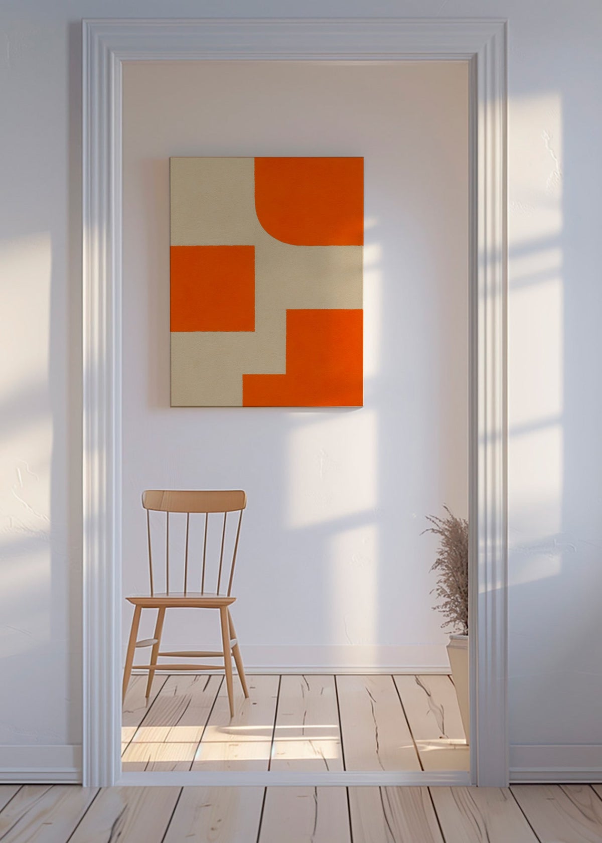 Cuadro geométrico en naranja y beige con bloques modulares – Canvas