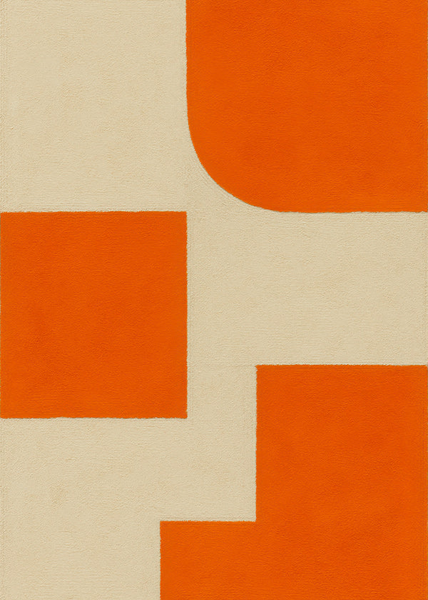 Cuadro geométrico en naranja y beige con bloques modulares