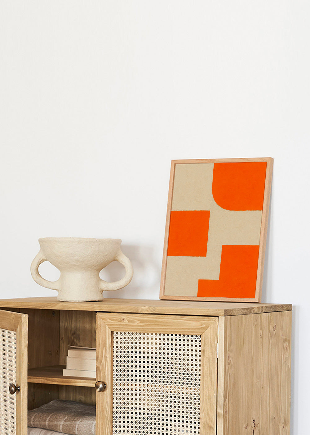 Cuadro geométrico en naranja y beige con bloques modulares – Product2