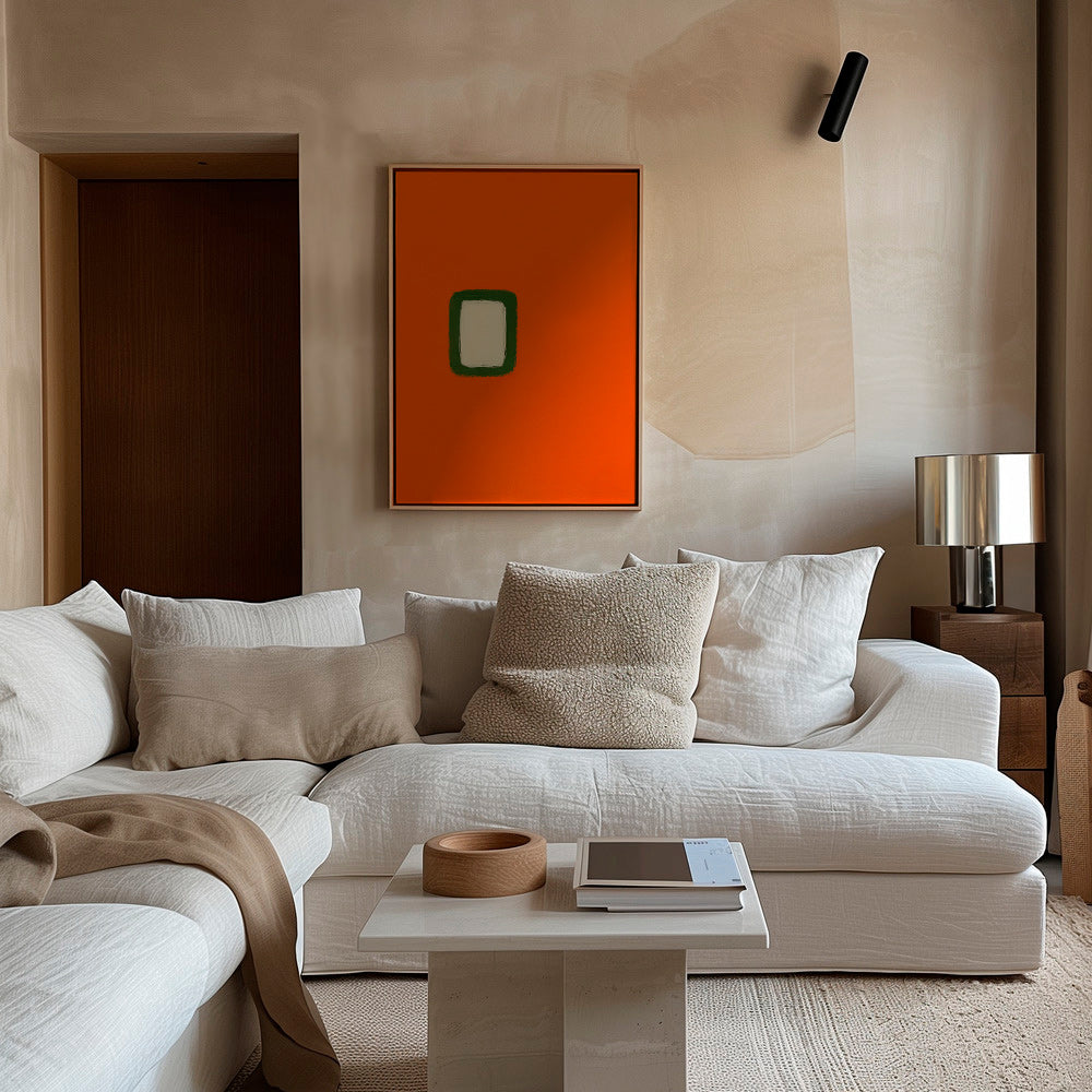 Cuadro minimalista naranja con rectángulo central – Canvas2