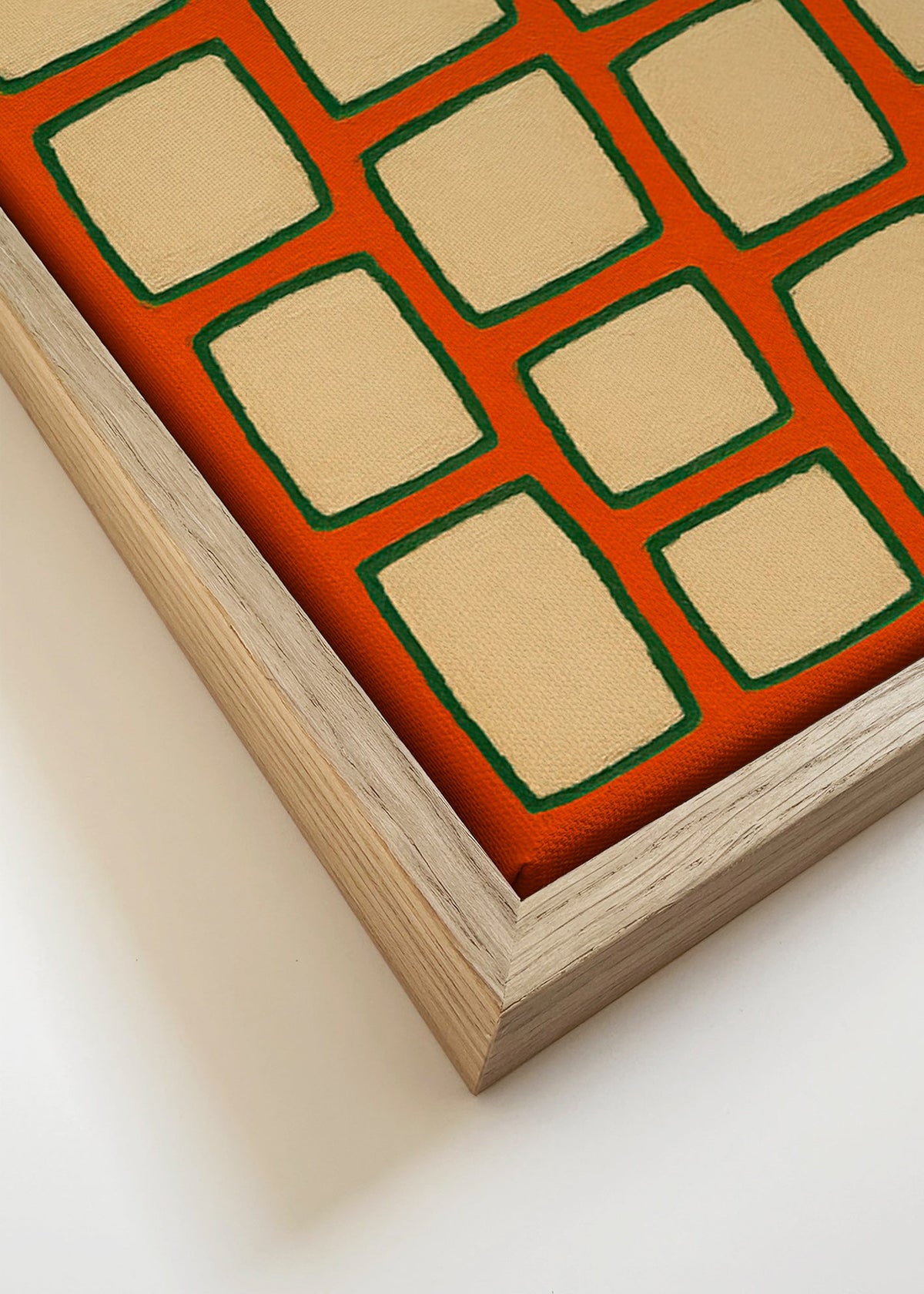 Cuadro geométrico en cuadrícula terracota – Canvas detail
