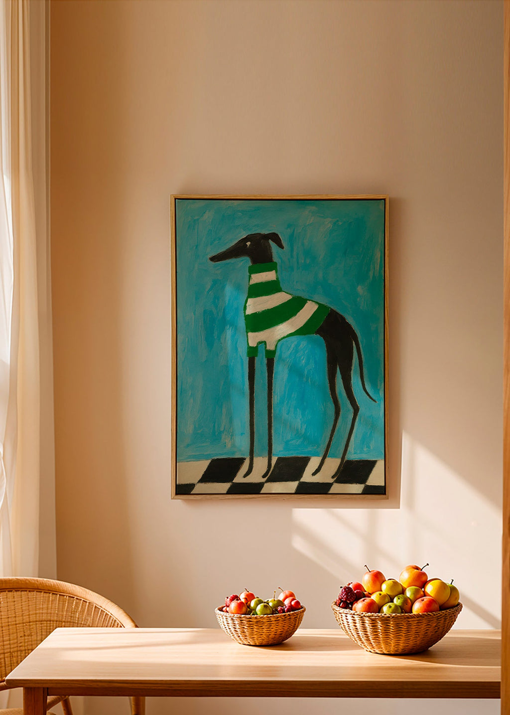 Cuadro perro estilizado con jersey a rayas verdes – Canvas1