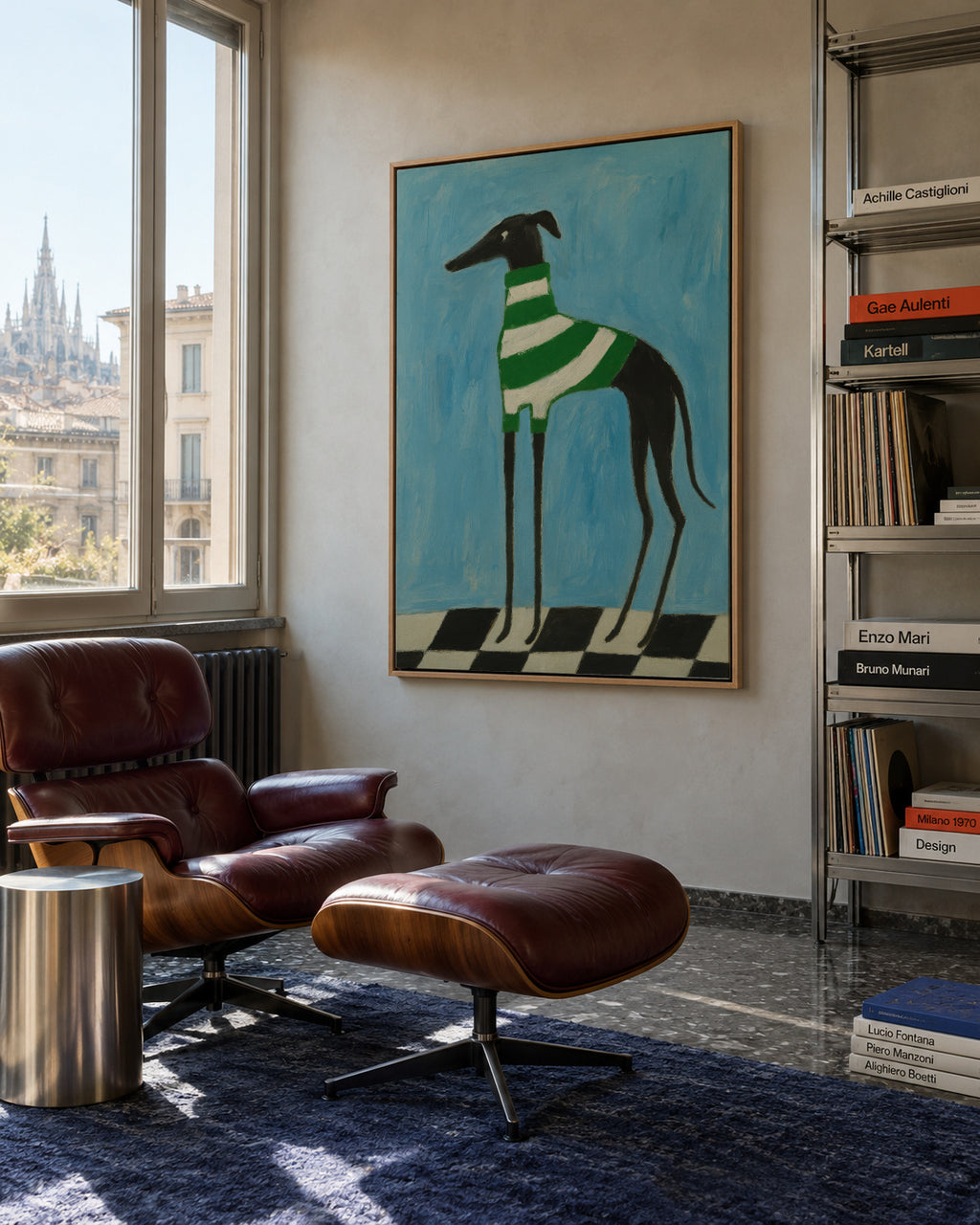 Emerald Stripes - Framed canvas in an interior