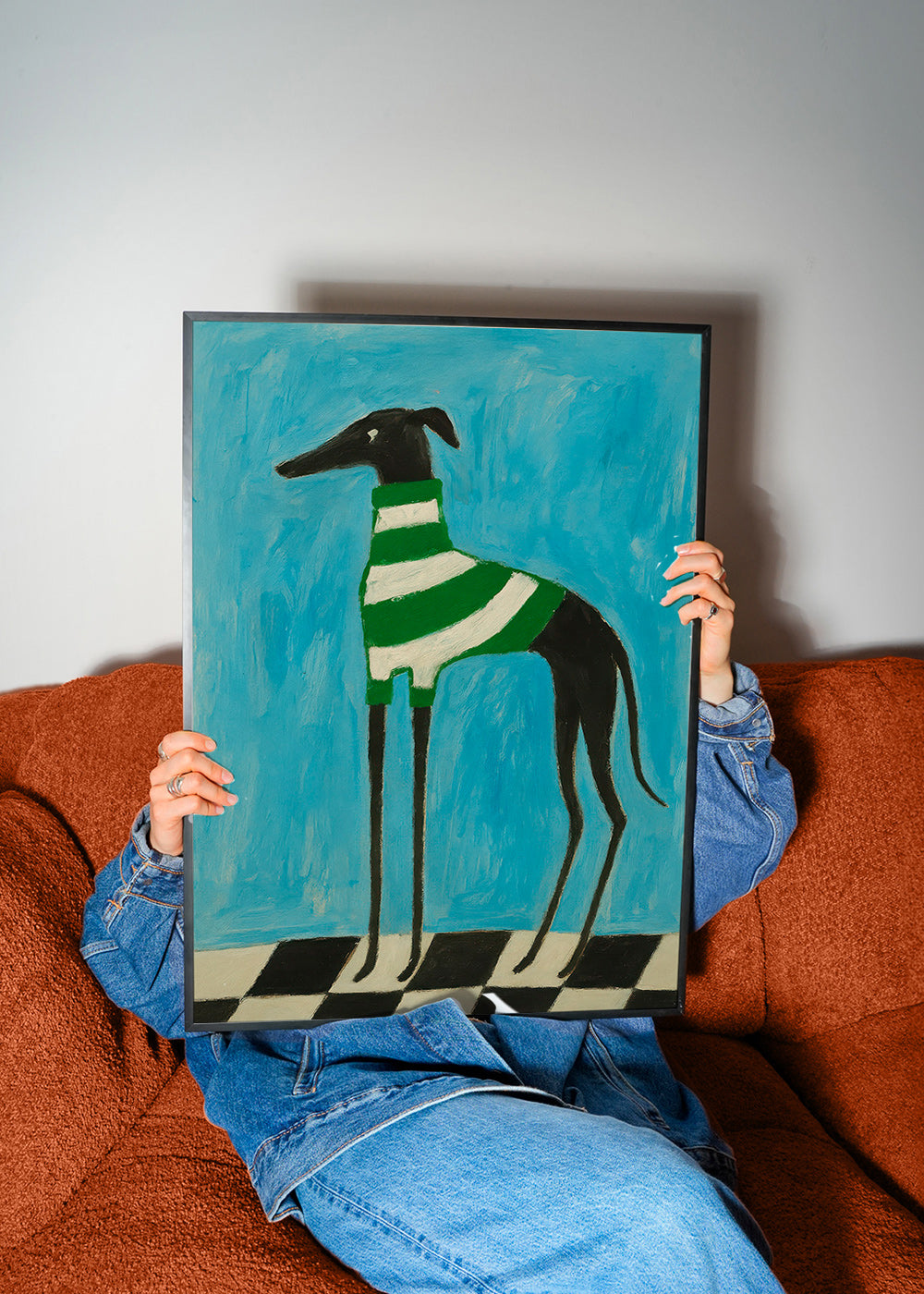 Cuadro perro estilizado con jersey a rayas verdes – Product3