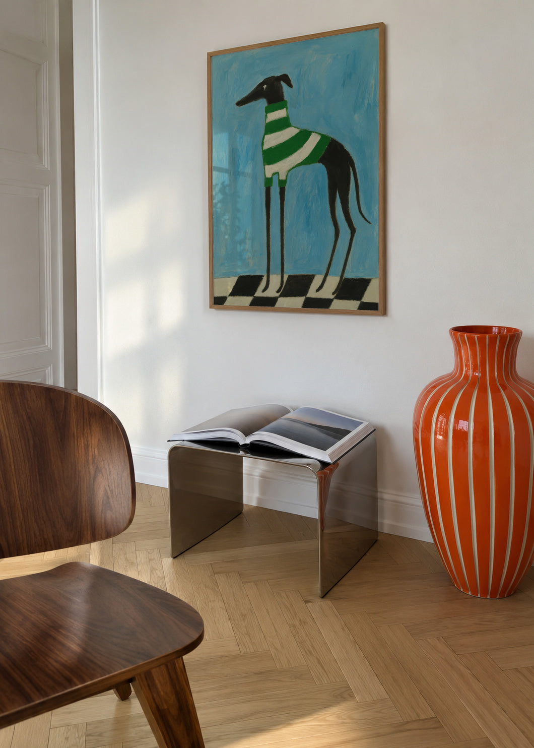 Emerald Stripes - Framed poster in an interior