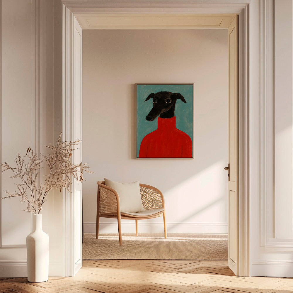 Cuadro retrato de galgo con jersey rojo – Canvas1