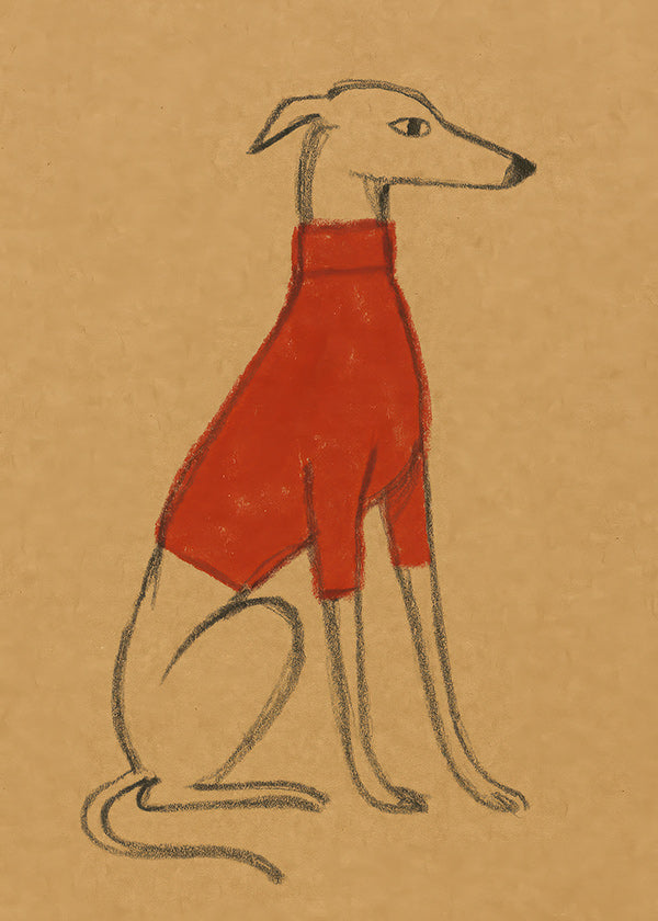 Ilustración de galgo con jersey rojo
