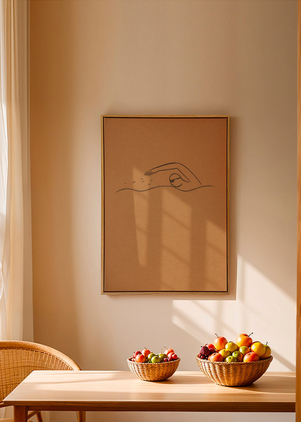 Cuadro minimalista nadador en papel kraft – Canvas1