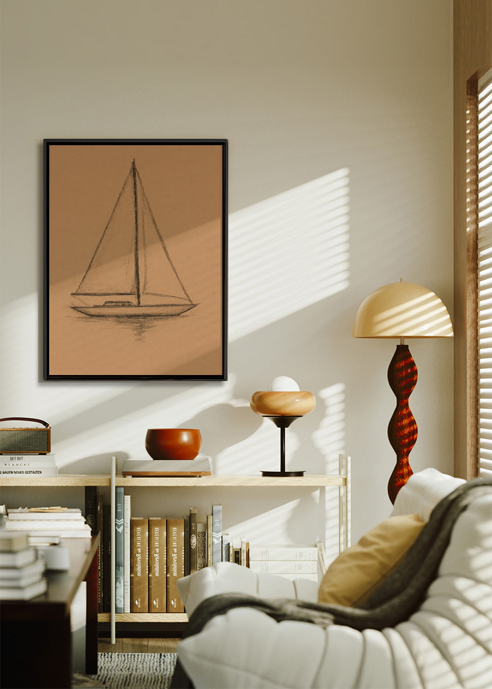 Cuadro en blanco y negro: velero en carboncillo – Canvas2