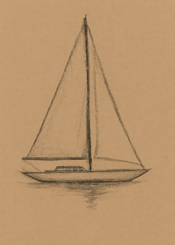 Cuadro en blanco y negro: velero en carboncillo