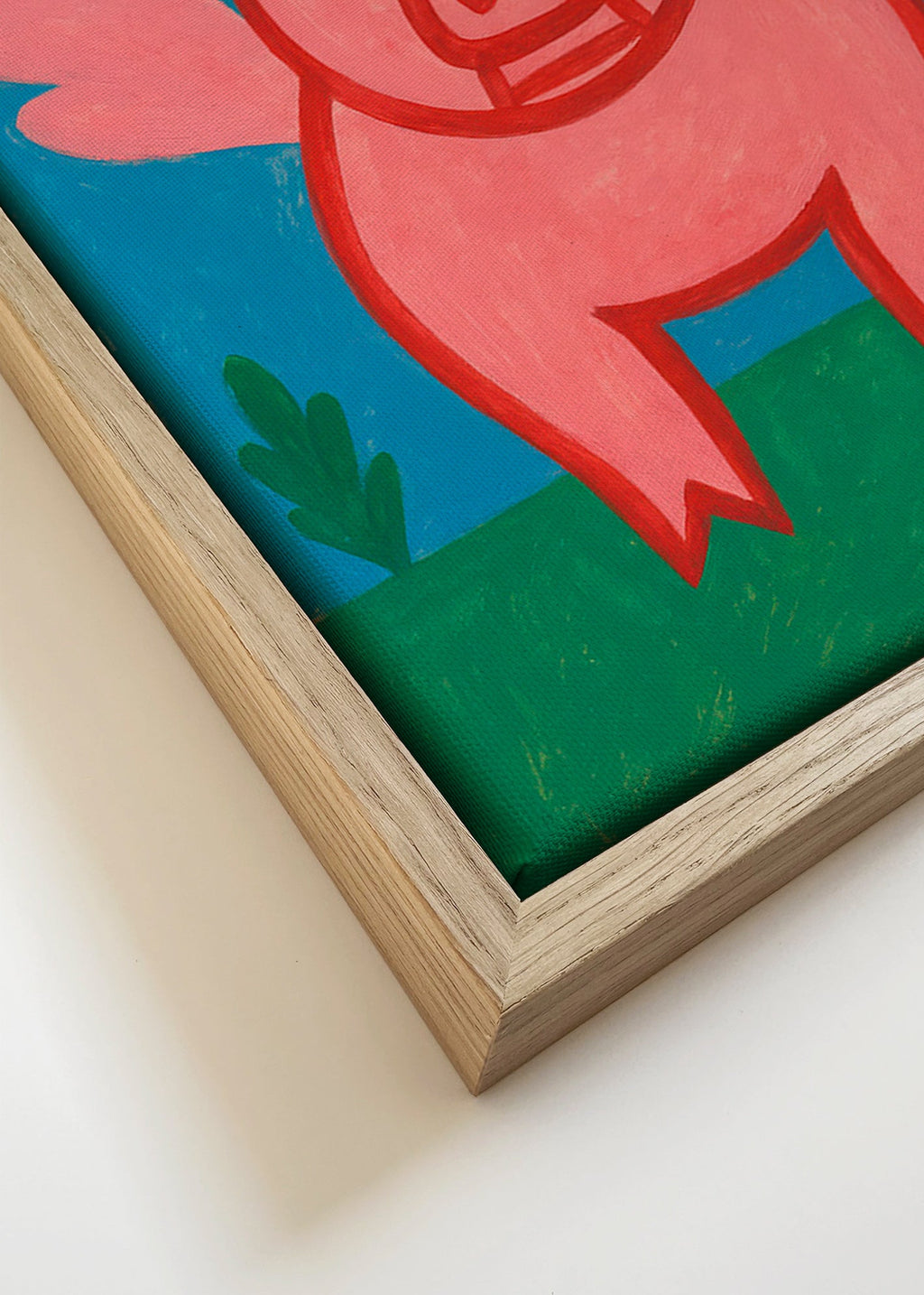 Cuadro cerdito alado en colores planos – Canvas detail