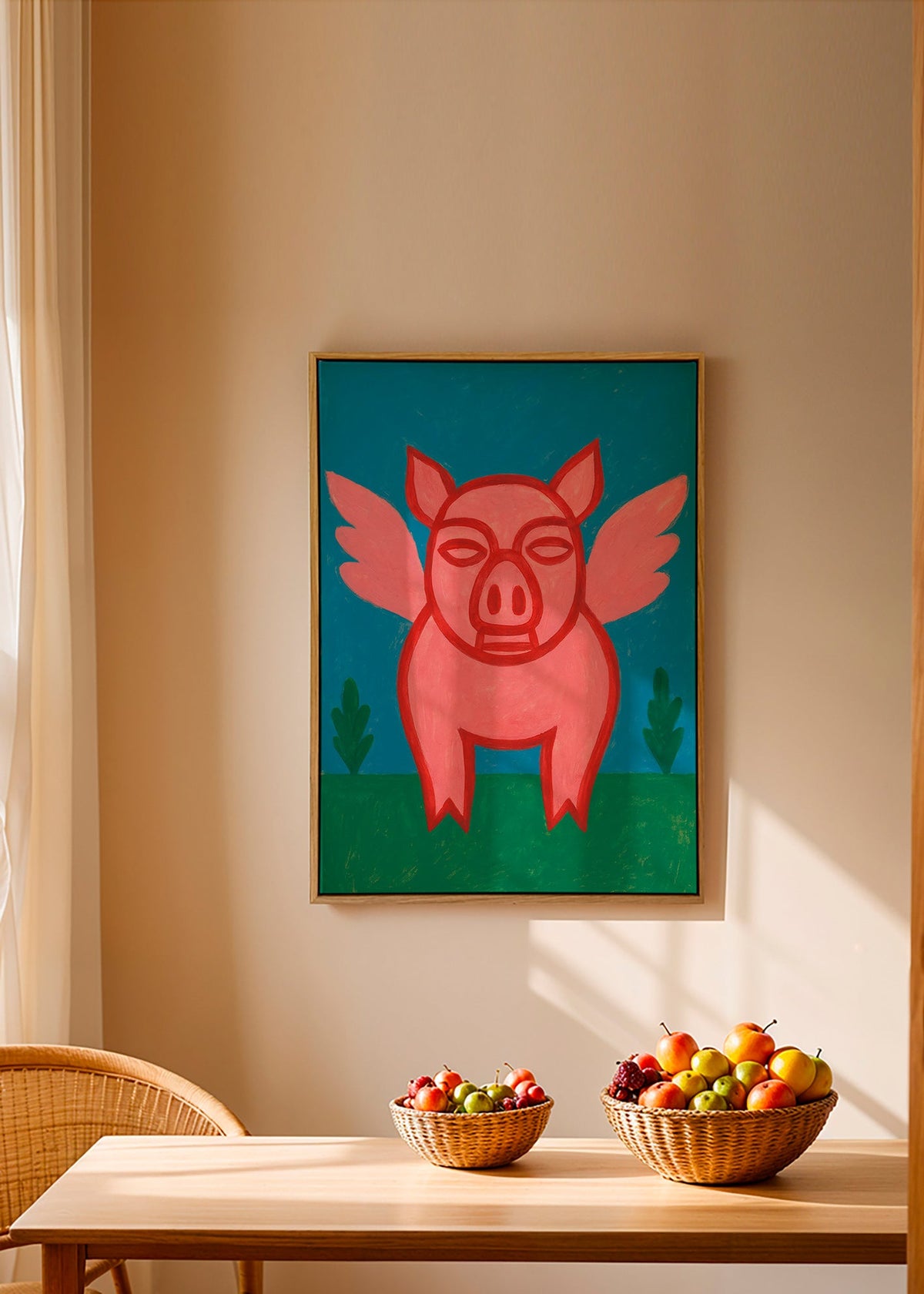 Cuadro cerdito alado en colores planos – Canvas2