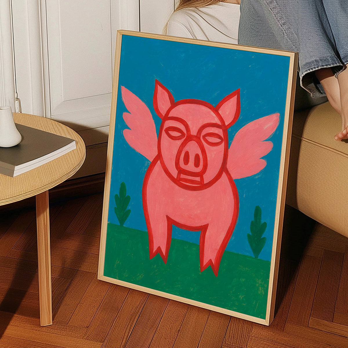 Cuadro cerdito alado en colores planos – Product1